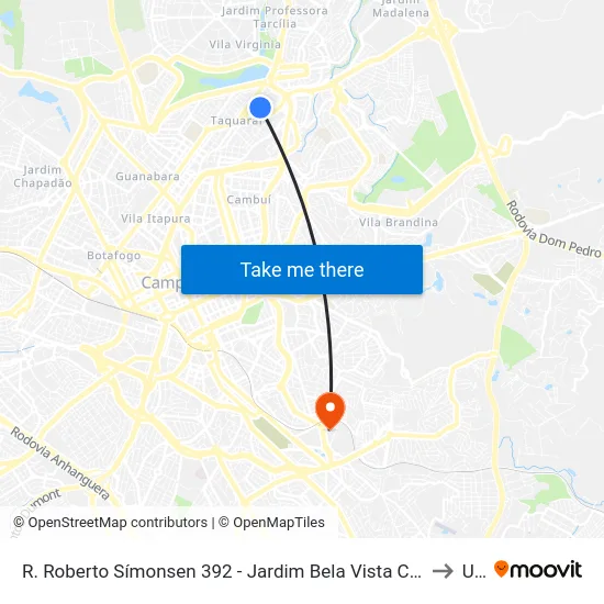 R. Roberto Símonsen 392 - Jardim Bela Vista Campinas - SP 13076-416 Brasil to Unip map