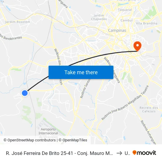 R. José Ferreira De Brito 25-41 - Conj. Mauro Marcondes Campinas - SP 13057-400 Brasil to Unip map