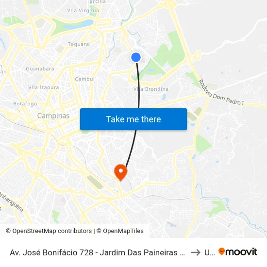 Av. José Bonifácio 728 - Jardim Das Paineiras Campinas - SP 13092-305 Brasil to Unip map