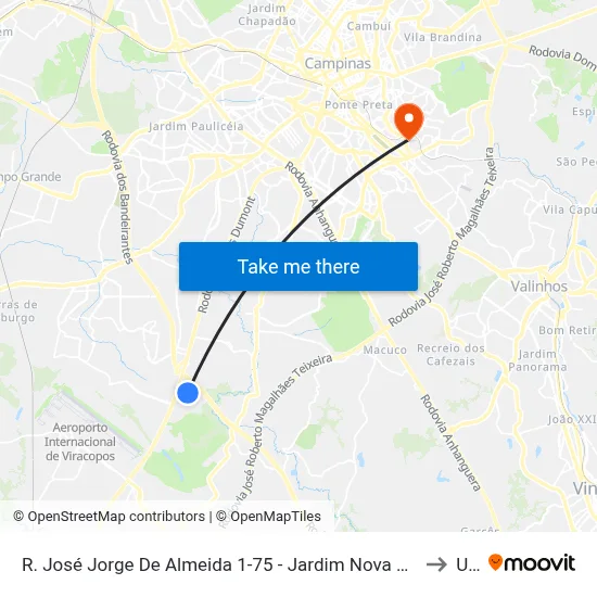 R. José Jorge De Almeida 1-75 - Jardim Nova America Campinas - SP Brasil to Unip map
