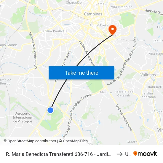 R. Maria Benedicta Transfereti 686-716 - Jardim Nova America Campinas - SP Brasil to Unip map
