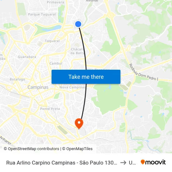 Rua Arlino Carpino Campinas - São Paulo 13088 Brasil to Unip map