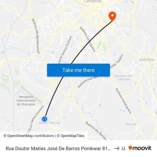 Rua Doutor Matias José De Barros Ponikwar 811-1029 - Jardim Campo Belo Campinas - SP 13053-123 Brasil to Unip map