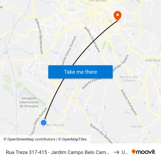 Rua Treze 317-415 - Jardim Campo Belo Campinas - SP Brasil to Unip map