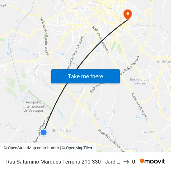 Rua Saturnino Marques Ferreira 210-330 - Jardim Fernanda Campinas - SP 13053-636 Brasil to Unip map