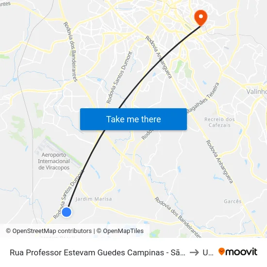 Rua Professor Estevam Guedes Campinas - São Paulo 13053 Brasil to Unip map