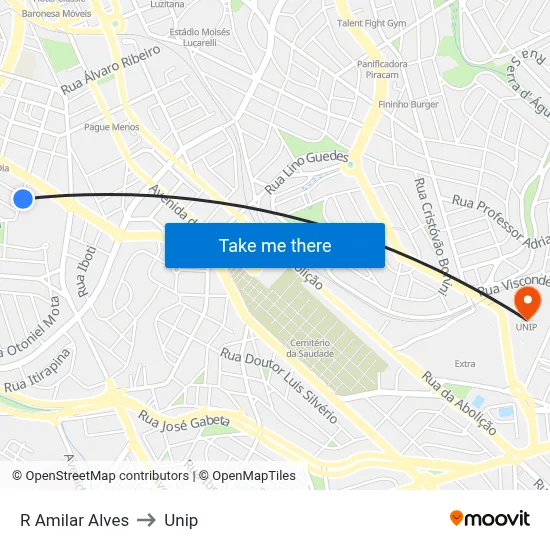 R Amilar Alves to Unip map