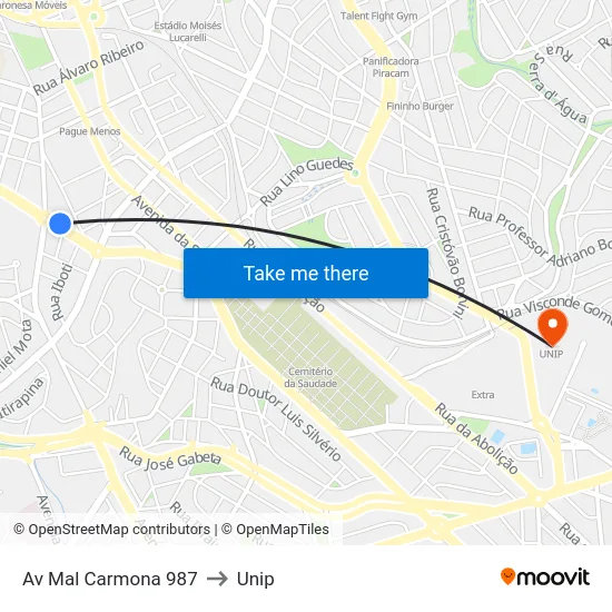 Av Mal Carmona 987 to Unip map