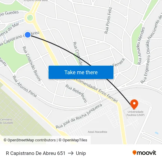 R Capistrano De Abreu 651 to Unip map