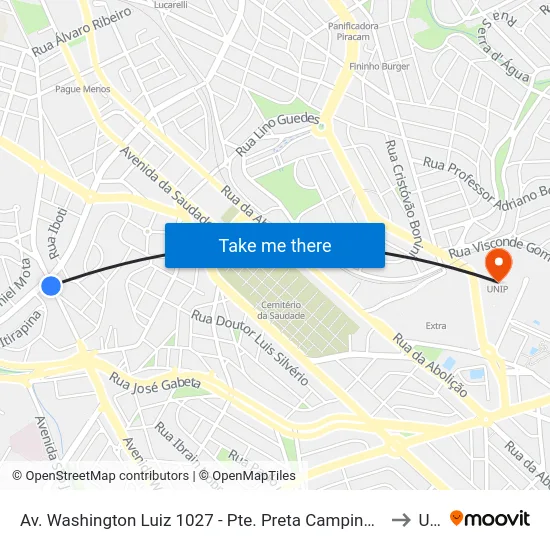 Av. Washington Luiz 1027 - Pte. Preta Campinas - SP 13041-355 Brasil to Unip map