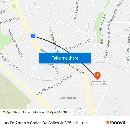 Av Dr Antonio Carlos De Salles Jr 325 to Unip map
