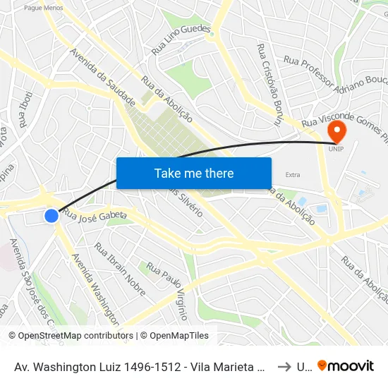 Av. Washington Luiz 1496-1512 - Vila Marieta Campinas - SP 13042-105 Brasil to Unip map