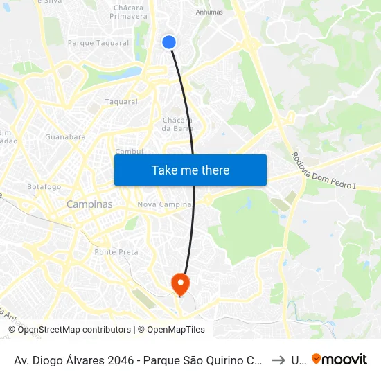 Av. Diogo Álvares 2046 - Parque São Quirino Campinas - SP 13088-221 Brasil to Unip map