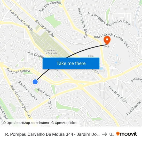 R. Pompéu Carvalho De Moura 344 - Jardim Dos Oliveiras Campinas - SP 13044-050 Brasil to Unip map