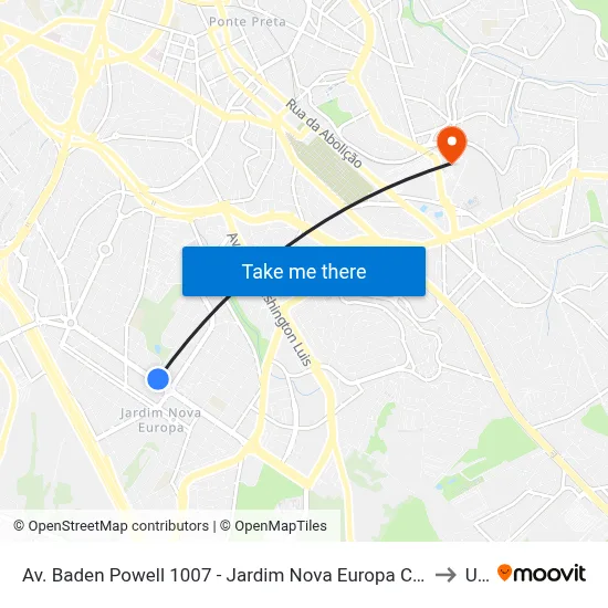 Av. Baden Powell 1007 - Jardim Nova Europa Campinas - SP 13040-093 Brasil to Unip map