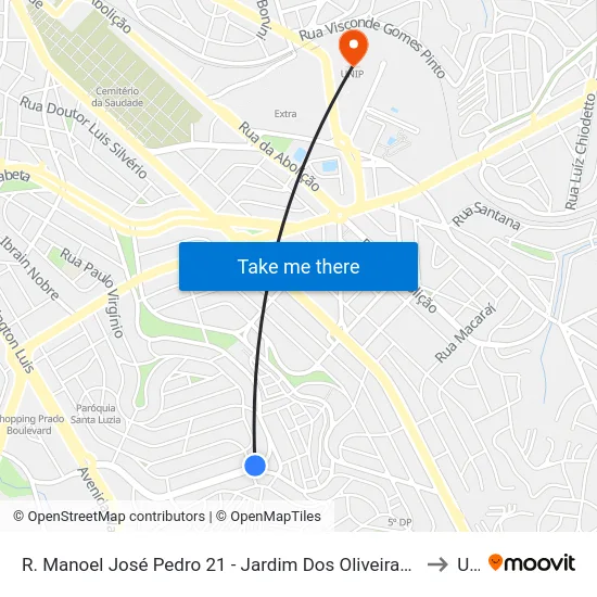 R. Manoel José Pedro 21 - Jardim Dos Oliveiras Campinas - SP 13044-131 Brasil to Unip map