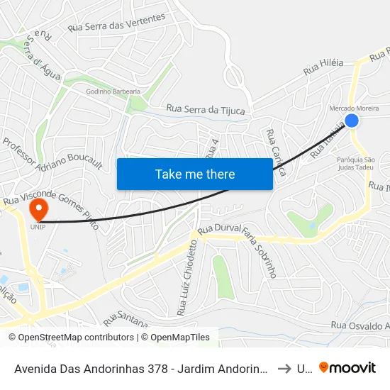 Avenida Das Andorinhas 378 - Jardim Andorinhas Campinas - SP Brasil to Unip map