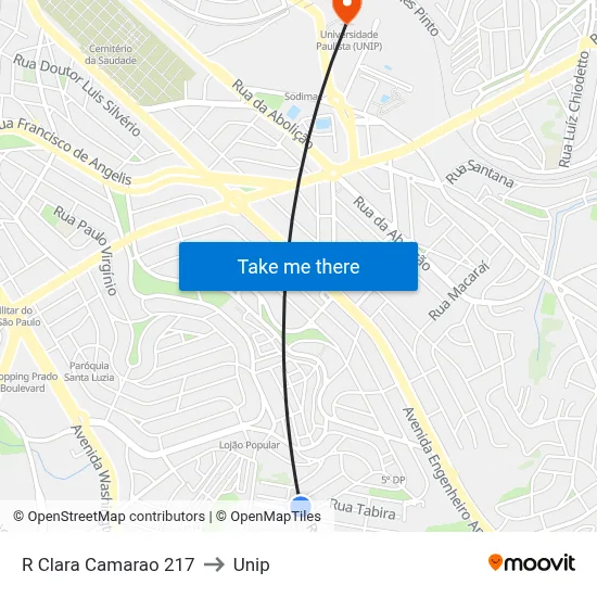 R Clara Camarao 217 to Unip map