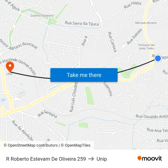 R Roberto Estevam De Oliveira 259 to Unip map