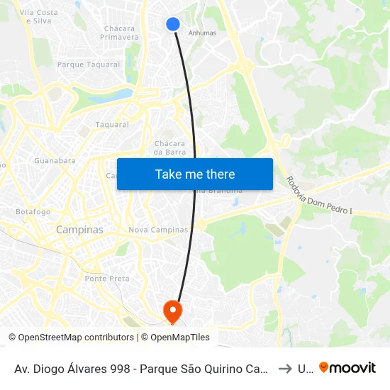 Av. Diogo Álvares 998 - Parque São Quirino Campinas - SP 13088-221 Brasil to Unip map