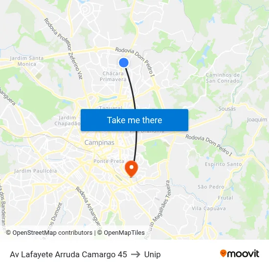 Av Lafayete Arruda Camargo 45 to Unip map