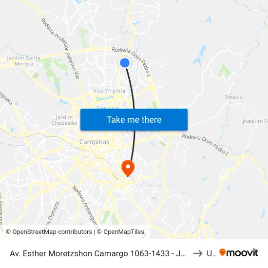 Av. Esther Moretzshon Camargo 1063-1433 - Jardim Santana Campinas - SP 13088-613 Brasil to Unip map