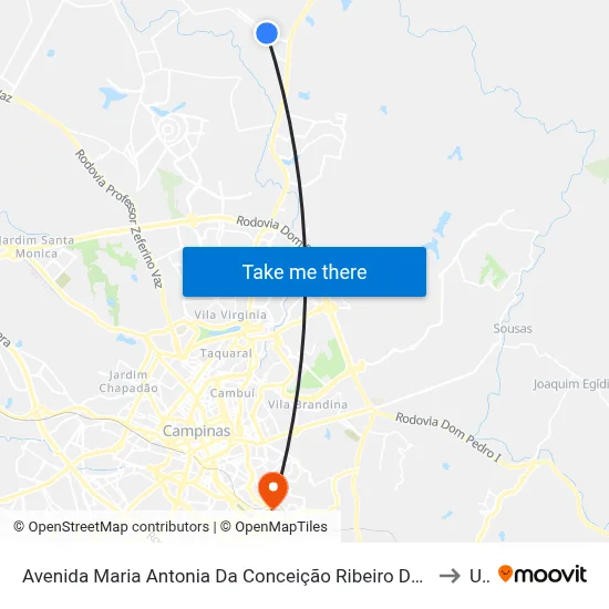 Avenida Maria Antonia Da Conceição Ribeiro Dos Santos Campinas - São Paulo 13086 Brasil to Unip map