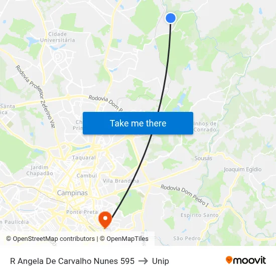 R Angela De Carvalho Nunes 595 to Unip map