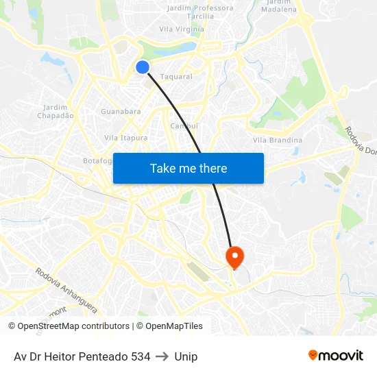 Av Dr Heitor Penteado 534 to Unip map