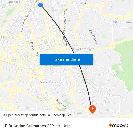 R Dr Carlos Guimaraes 229 to Unip map
