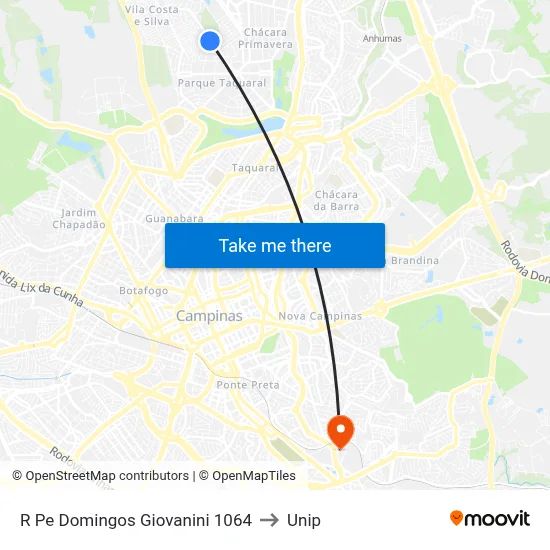 R Pe Domingos Giovanini 1064 to Unip map