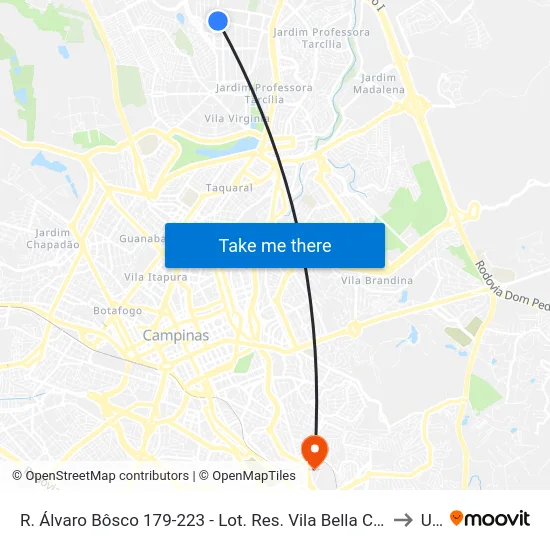 R. Álvaro Bôsco 179-223 - Lot. Res. Vila Bella Campinas - SP 13087-723 Brasil to Unip map