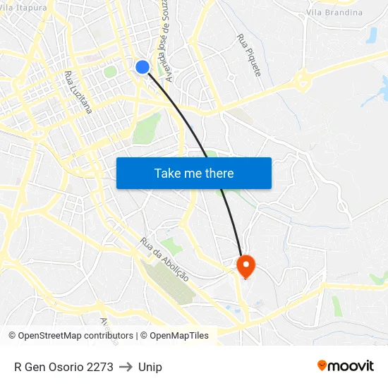 R Gen Osorio 2273 to Unip map