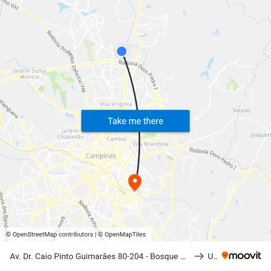 Av. Dr. Caio Pinto Guimarães 80-204 - Bosque Das Palmeiras Campinas - SP Brasil to Unip map