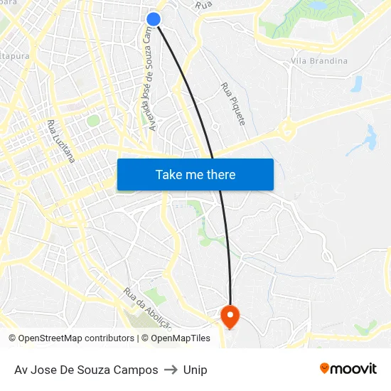 Av Jose De Souza Campos to Unip map