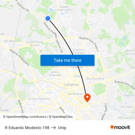 R Eduardo Modesto 198 to Unip map