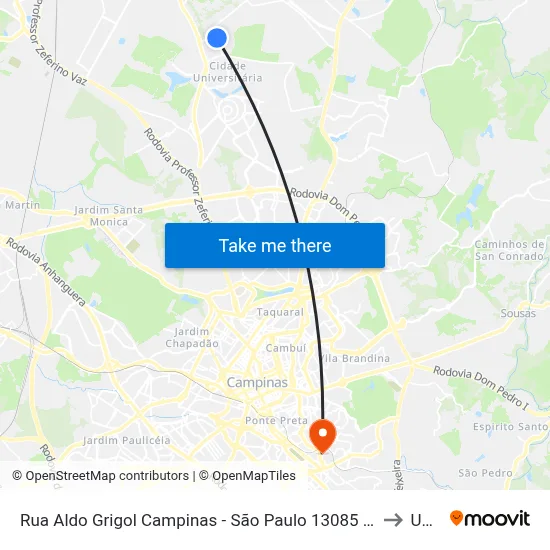 Rua Aldo Grigol Campinas - São Paulo 13085 Brasil to Unip map