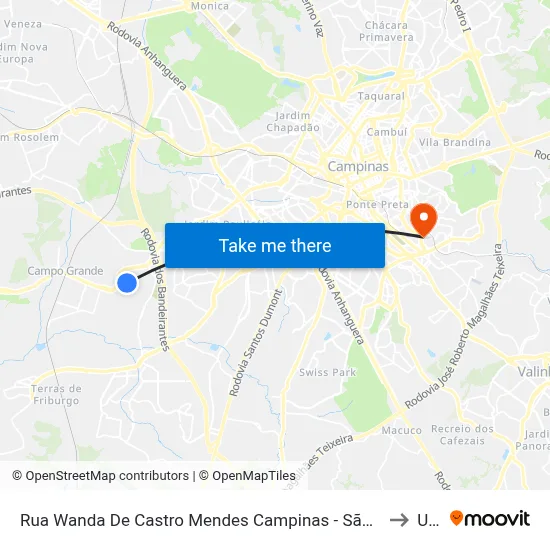 Rua Wanda De Castro Mendes Campinas - São Paulo 13059 Brasil to Unip map
