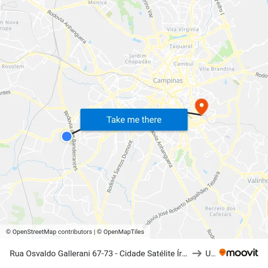 Rua Osvaldo Gallerani 67-73 - Cidade Satélite Íris Campinas - SP 13059-675 Brasil to Unip map