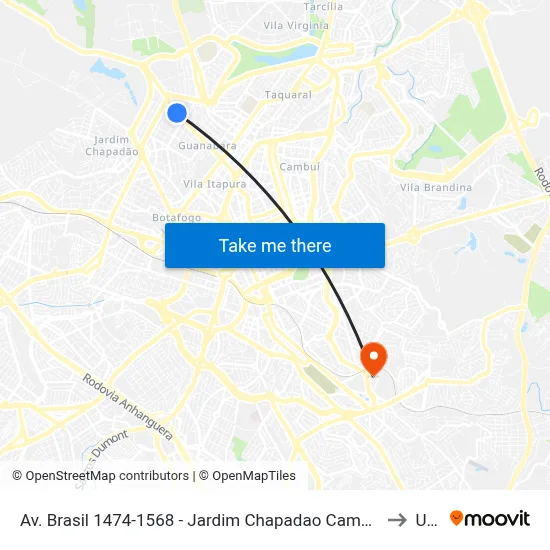 Av. Brasil 1474-1568 - Jardim Chapadao Campinas - SP Brasil to Unip map