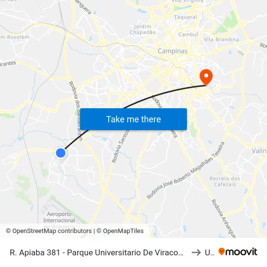 R. Apiaba 381 - Parque Universitario De Viracopos Campinas - SP 13056-485 Brasil to Unip map