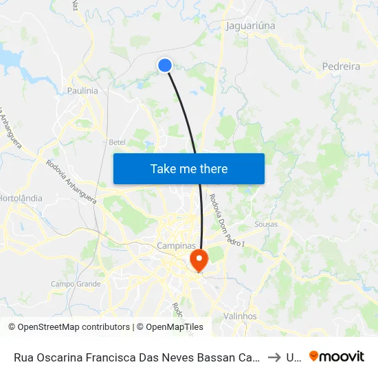 Rua Oscarina Francisca Das Neves Bassan Campinas - SP Brasil to Unip map