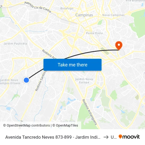 Avenida Tancredo Neves 873-899 - Jardim Indianopolis Campinas - SP Brasil to Unip map