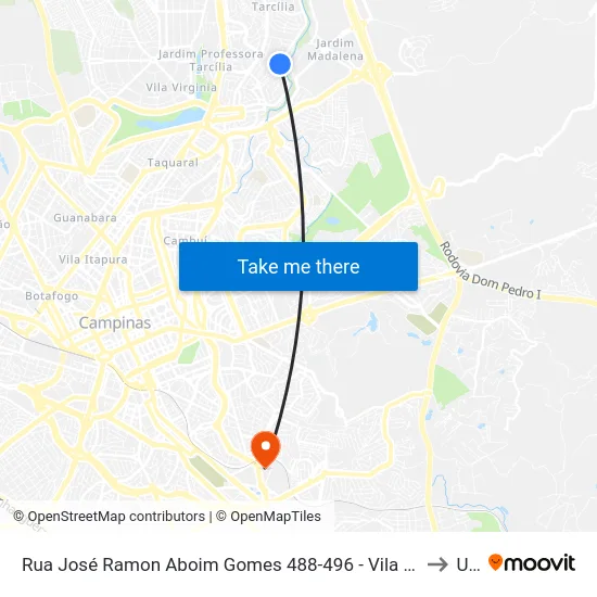 Rua José Ramon Aboim Gomes 488-496 - Vila Nogueira Campinas - SP Brasil to Unip map