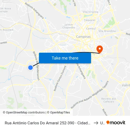 Rua Antônio Carlos Do Amaral 252-390 - Cidade Satélite Íris Campinas - SP 13059-582 Brasil to Unip map