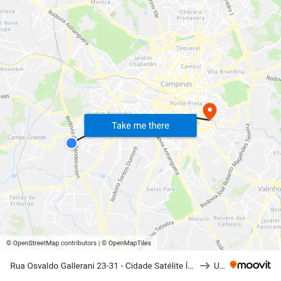 Rua Osvaldo Gallerani 23-31 - Cidade Satélite Íris Campinas - SP Brasil to Unip map
