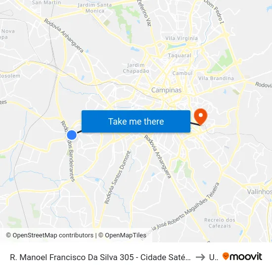 R. Manoel Francisco Da Silva 305 - Cidade Satélite Íris Campinas - SP 13059-656 Brasil to Unip map