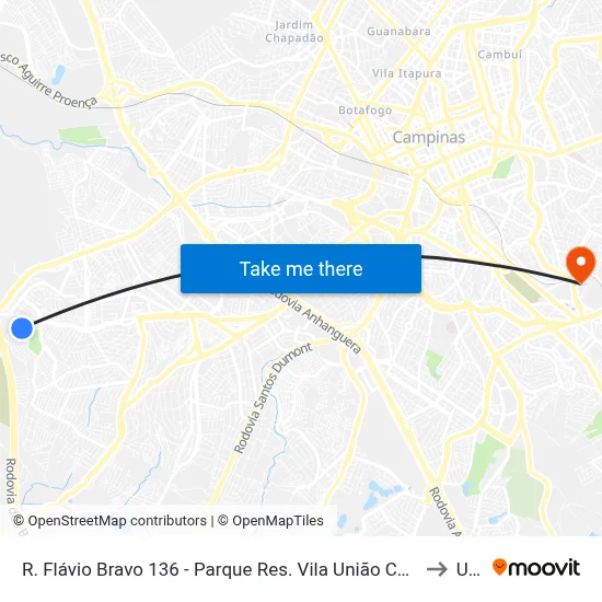 R. Flávio Bravo 136 - Parque Res. Vila União Campinas - SP Brasil to Unip map