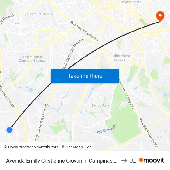Avenida Emilly Cristienne Giovanini Campinas - São Paulo 13054 Brasil to Unip map