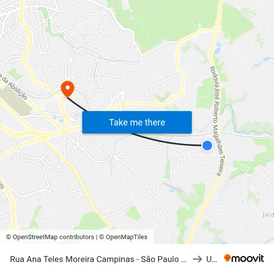 Rua Ana Teles Moreira Campinas - São Paulo 13046 Brasil to Unip map